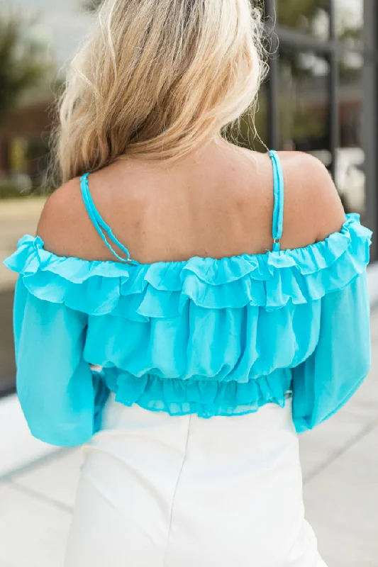 Big Dreams Aqua Ruffle Trim Blouse