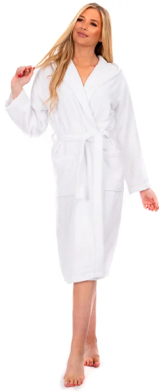 Ladies Cotton Hooded Bathrobe White