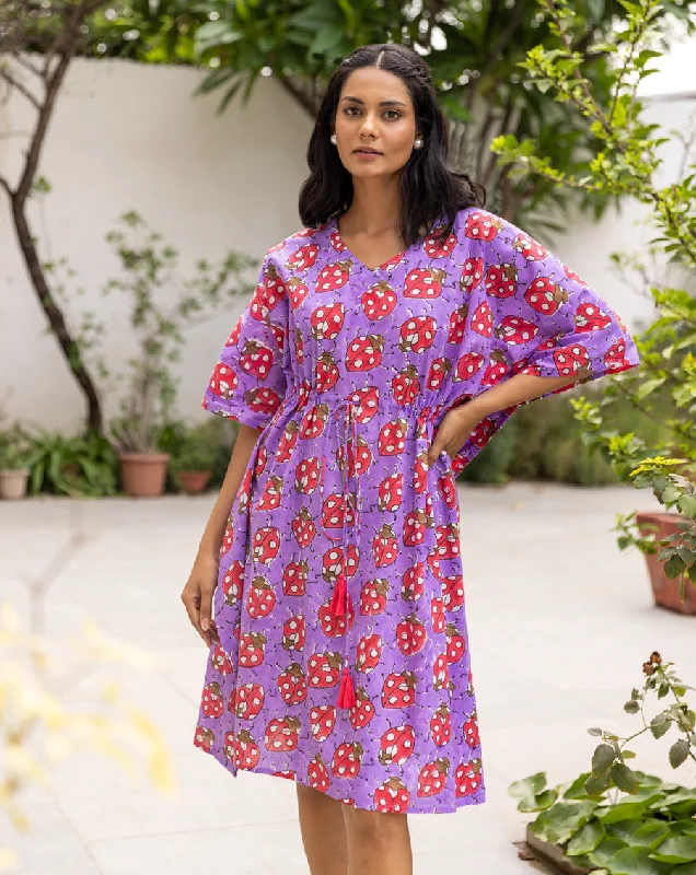 LoveBug Purple Hand Block Printed Cotton Midi Kaftan