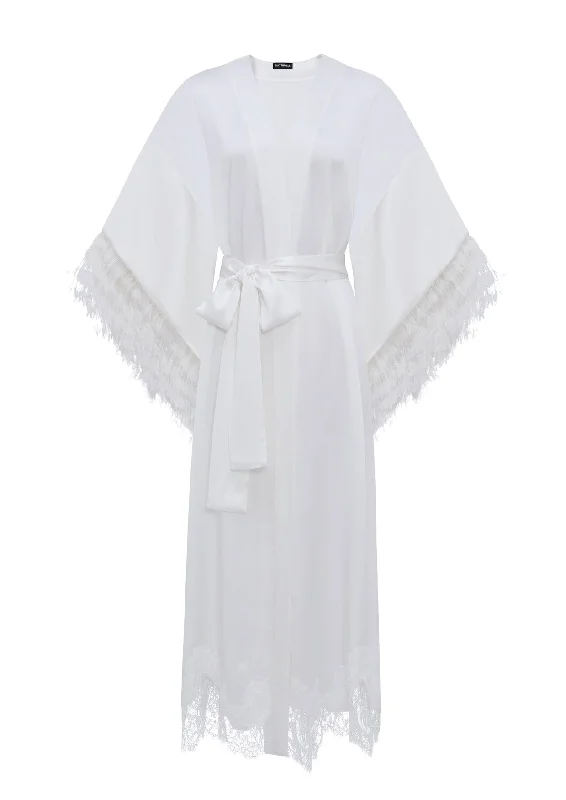 White Feather Silk Kimono Robe