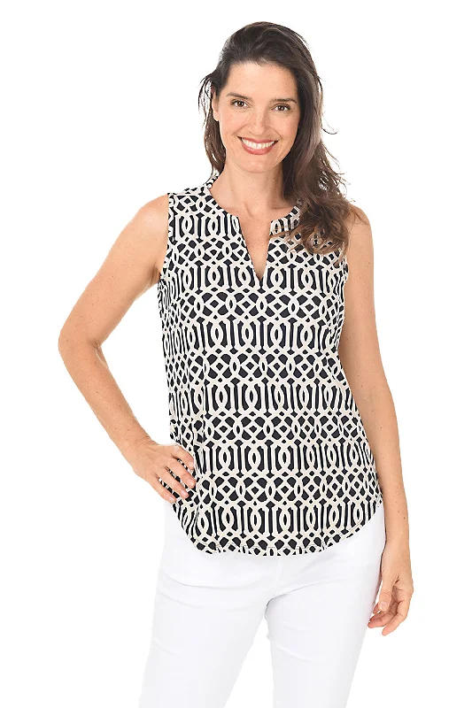 Lattice UPF50+ Split Neck Sleeveless Top