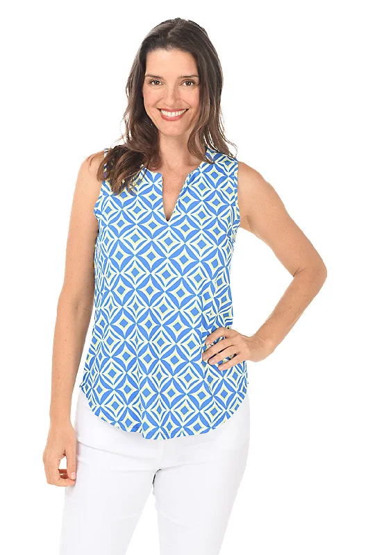 Mod Geo UPF50+ Split Neck Sleeveless Top