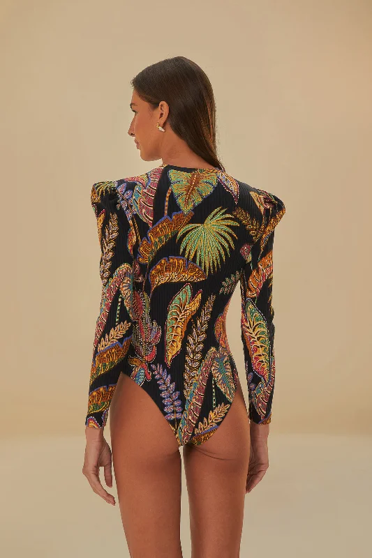 Cool Foliage Black Bodysuit