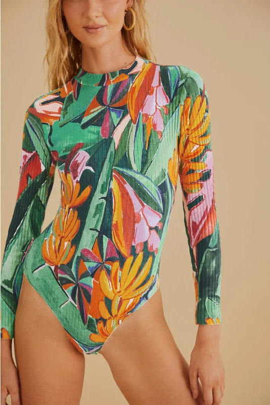 Multicolor Banana Foliage Organic Cotton Bodysuit