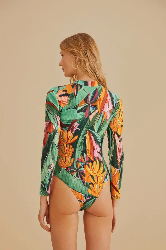 Multicolor Banana Foliage Organic Cotton Bodysuit