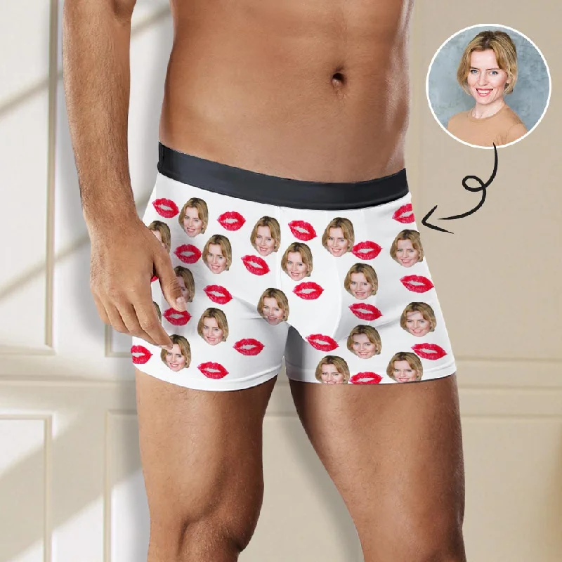 Custom Face Boxers Underwear Personalized Red Lips Mens' All Over Print Boxer Briefs