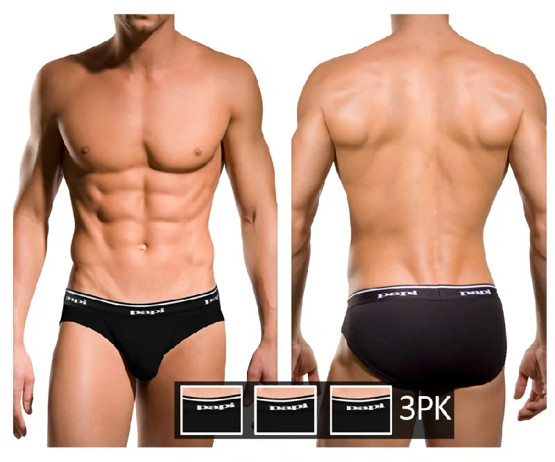 Papi 554101-001 3PK 1X1 Rib Low Rise Brief Black